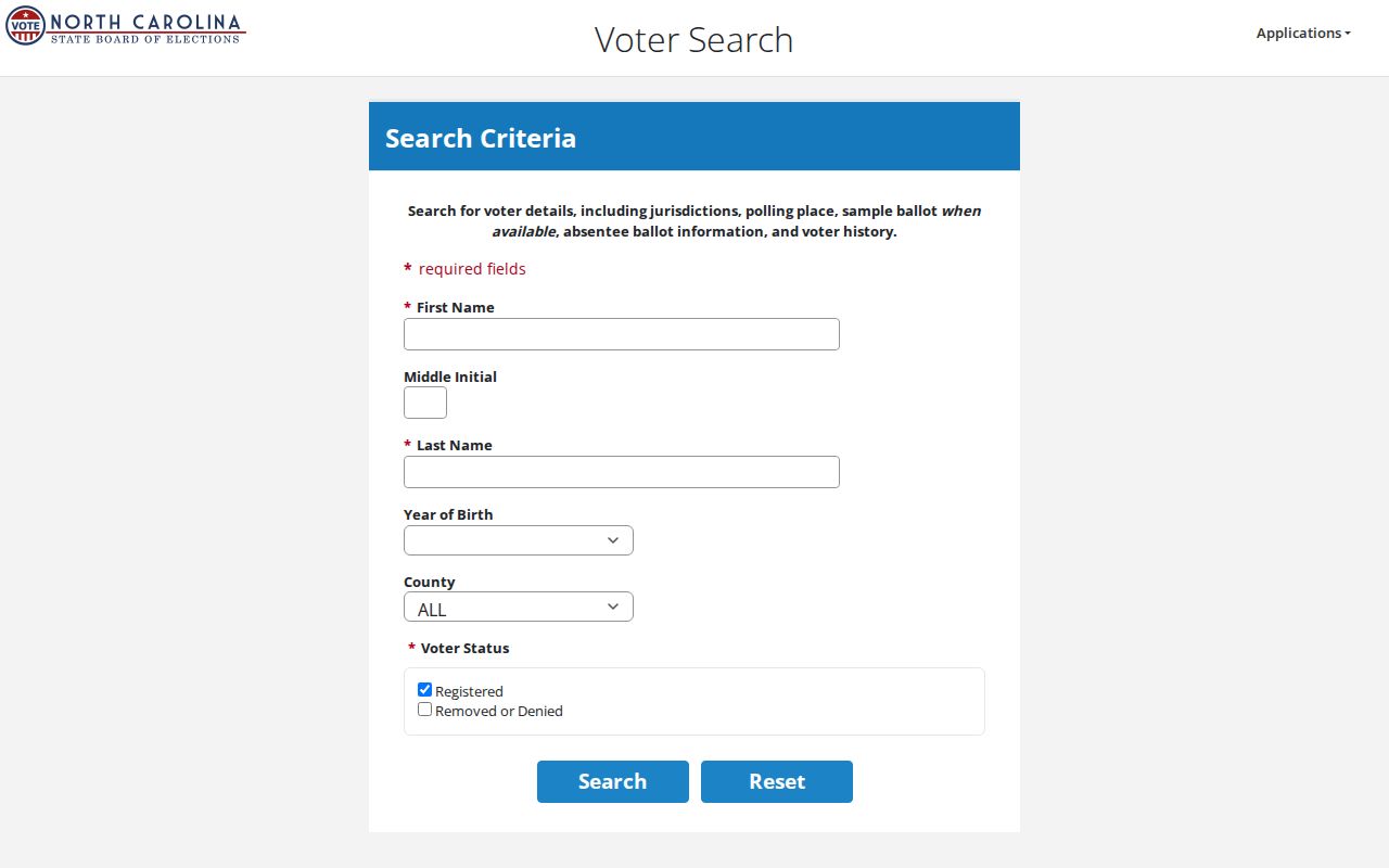 Johnston County voter registration records search fields in the NCSBE lookup