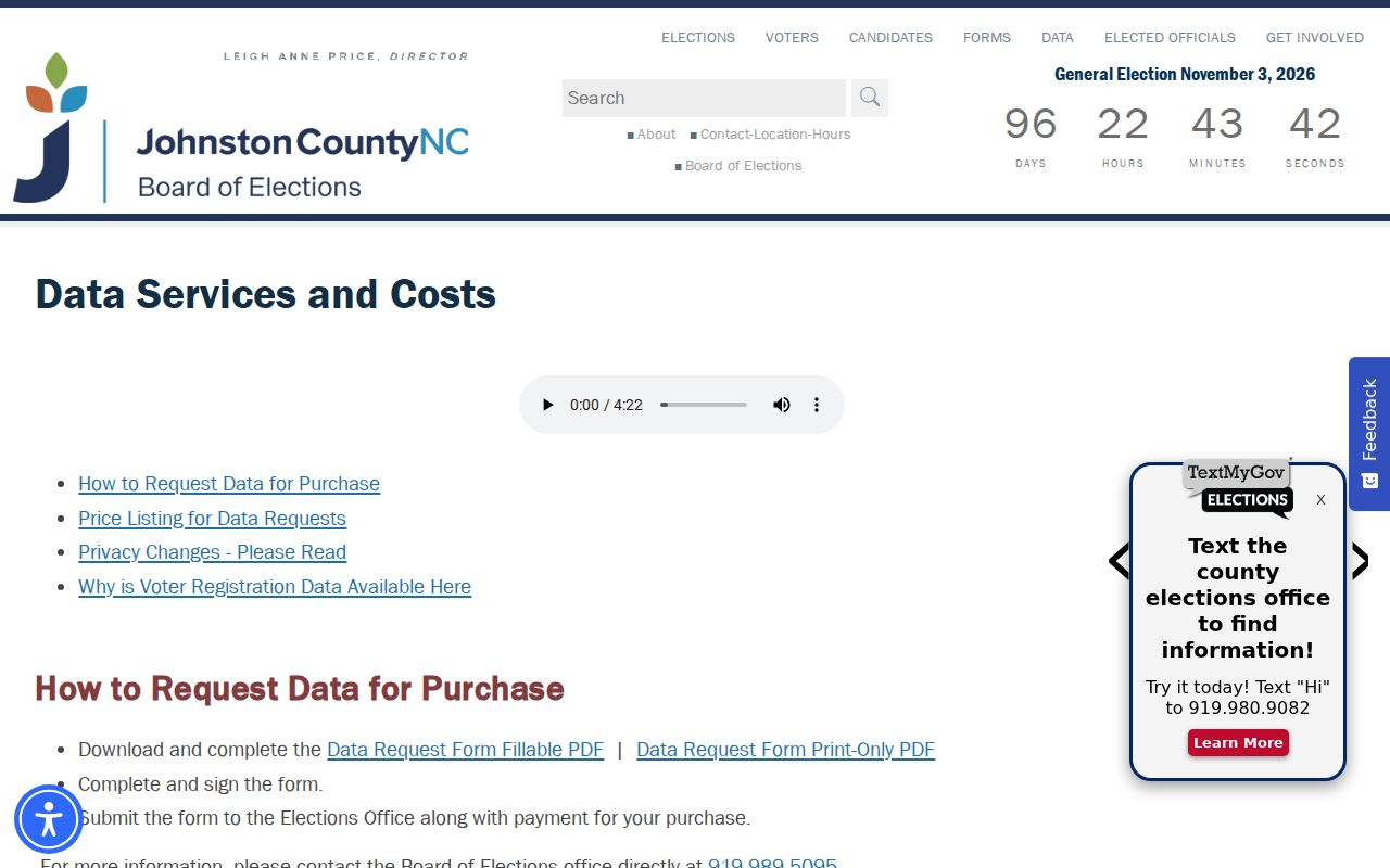 Johnston County voter records data access and pricing page